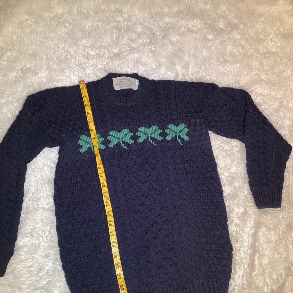 Aran Navy Blue Cable Knit with Green Shamrock Design Sweater size XXL - Picture 9 of 11